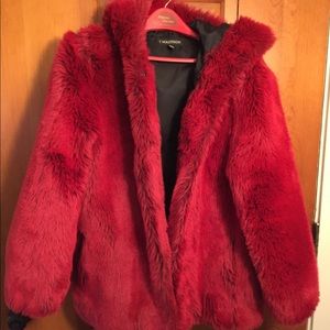 1 Madison Red Fake Fur Coat, size large